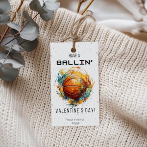 Valentine Card Template, Printable Basketball Valentine Tag, Editable Sports Theme Valentine&#39;s,Valentine&#39;s for Kids, Instant Download, Canva