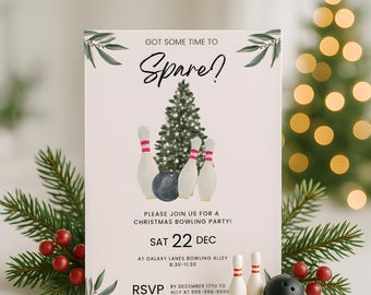 Christmas Bowling Party Invitation, Editable Template, Printable Holiday Party Invite, Staff Work Party Invite, Instant Access