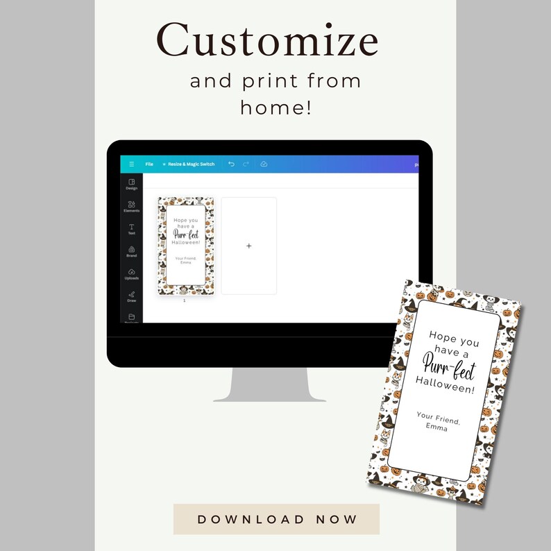 Halloween Party Favor Tag Template, Printable Treat Bag Tag, Cat Theme