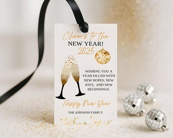 Cheers to the New Year Gift Tag Template, Editable New Year's Gift Tag, Printable New Year's Tag, Party Favor Tag, Treat Bag Tag