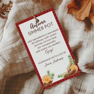 Modèle d'étiquette de pot de mijotage d'automne, étiquette-cadeau d'instructions de pot-pourri de mijotage d'automne modifiable, téléchargement immédiat, idée cadeau, cadeau d'appréciation