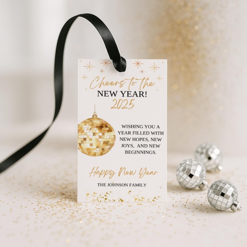 Cheers to the New Year Gift Tag Template, Editable New Year's Gift Tag, Printable New Year's Tag, Instant Download, Canva image 1