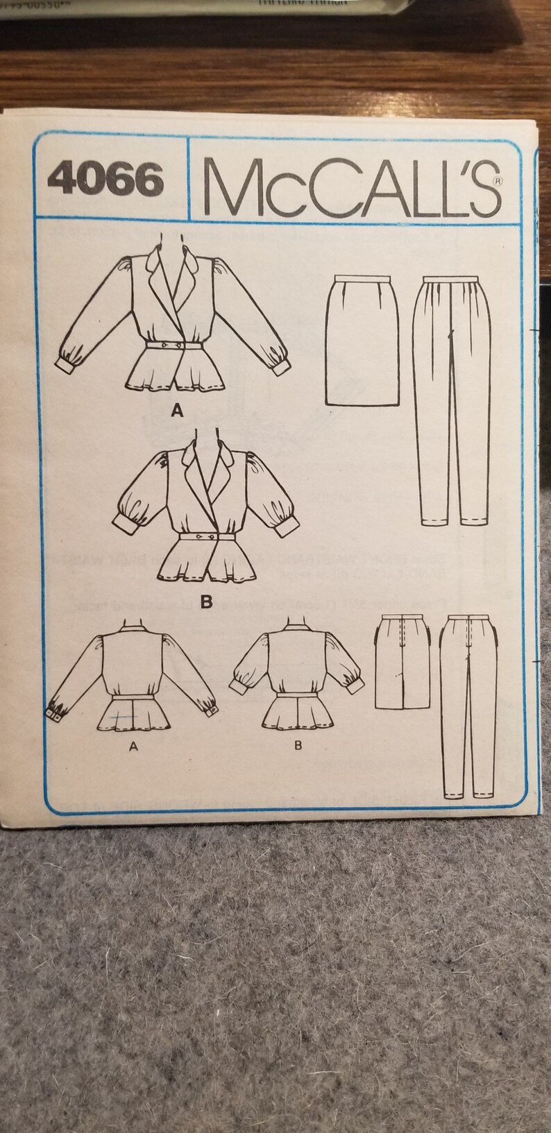 Style 4066 Pattern Vintage Mccall's #4066 EASY Sewing Pattern Misses' Top, Skirt, & Pants ...