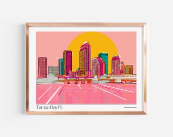 Tampa Bay skyline Art Print | Digital Download | 16x20 inches | Retro Wall Art 2023
