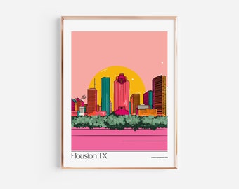 Houston Texas Art Print | Digital Download | 16x20 inches | Retro Wall Art