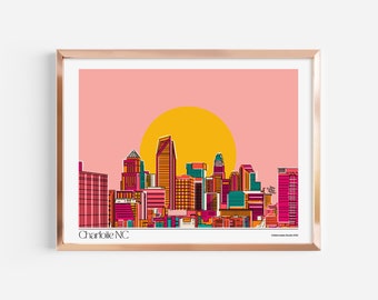 Charlotte NC Art Print | Digital Download | 16x20 inches | Retro Wall Art