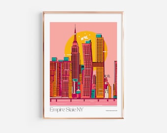 Empire State Art Print | Digital Download | 16x20 inches | Retro Wall Art