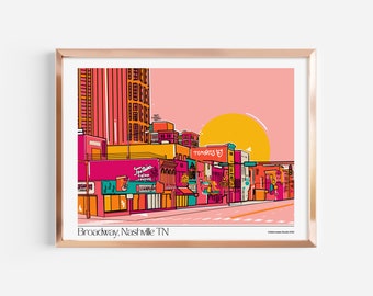 Broadway Nashville Art Print | Digital Download | 16x20 inches | Retro Wall Art