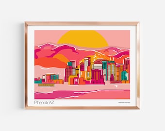 Pheonix AZ skyline Art Print | Digital Download | 16x20 inches | Retro Wall Art
