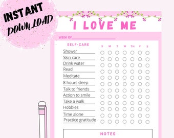 Self-Care Checklist - Instant Download PDF Printable - Checklist Printable - Motivational checklist - Self Care template- Habit Tracker