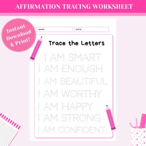 Affirmation Tracing Sheet-Handwriting Practice Sheet-Anxiety Tracing Download worksheet-Adult Motivational Worksheet-Activity for Axiety