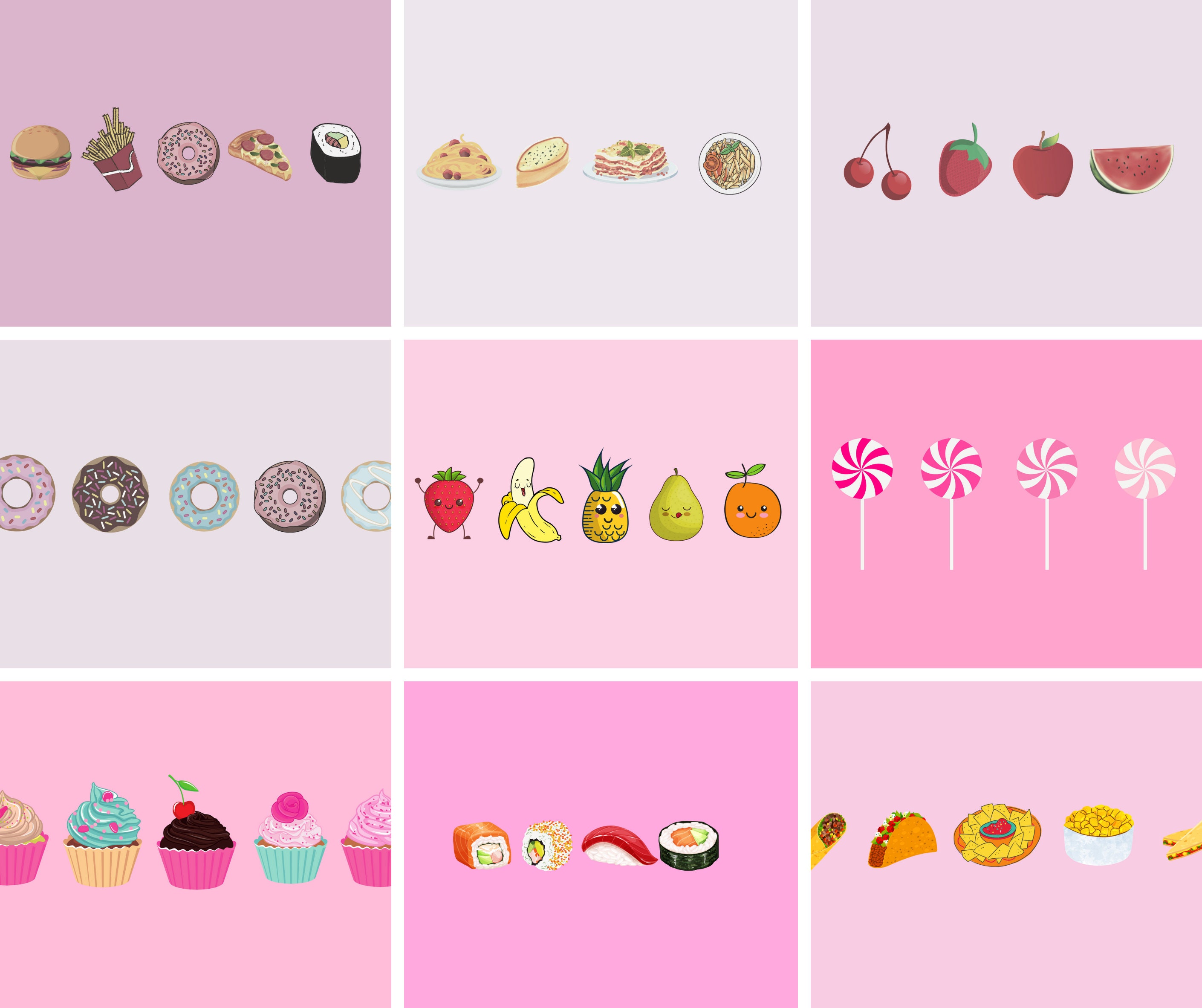 Cute Food Desktop Background Bundle of 9 Wallpaper Computer - Etsy