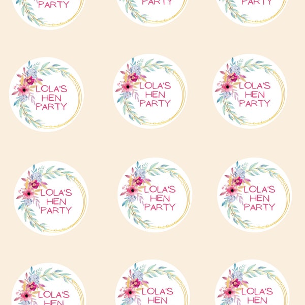 12 Personalised Edible Floral Hen Party Themed Cocktail Toppers 2" / 5cm Pre-Cut Drinks Toppers