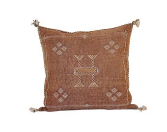 Brown Moroccan Cactus Silk Pillow Cover, Berber Design 18x18