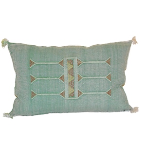 Handmade Green Cactus Silk Pillow Cover: Berber Moroccan Throw (21&quot;x13&quot;)