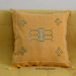 Moroccan Throw Pillow 18&quot; x 18&quot;, Motard Cactus Silk Pillow, Handmade by Berber Artisans in Morocco
