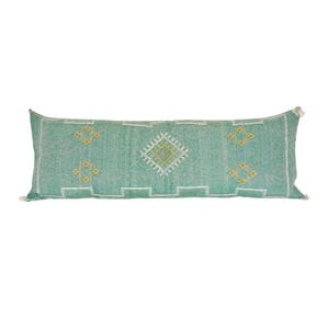 Handmade Pine Green Cactus Silk Lumbar Pillow Cover: Moroccan Berber Decor (40x14&quot;)
