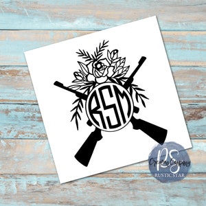 Monogram Shotgun Decal|Guns and Flowers|Personalized Initials|Monogram Vinyl Decal|Water bottle,Car, RV, Laptop Decal Sticker