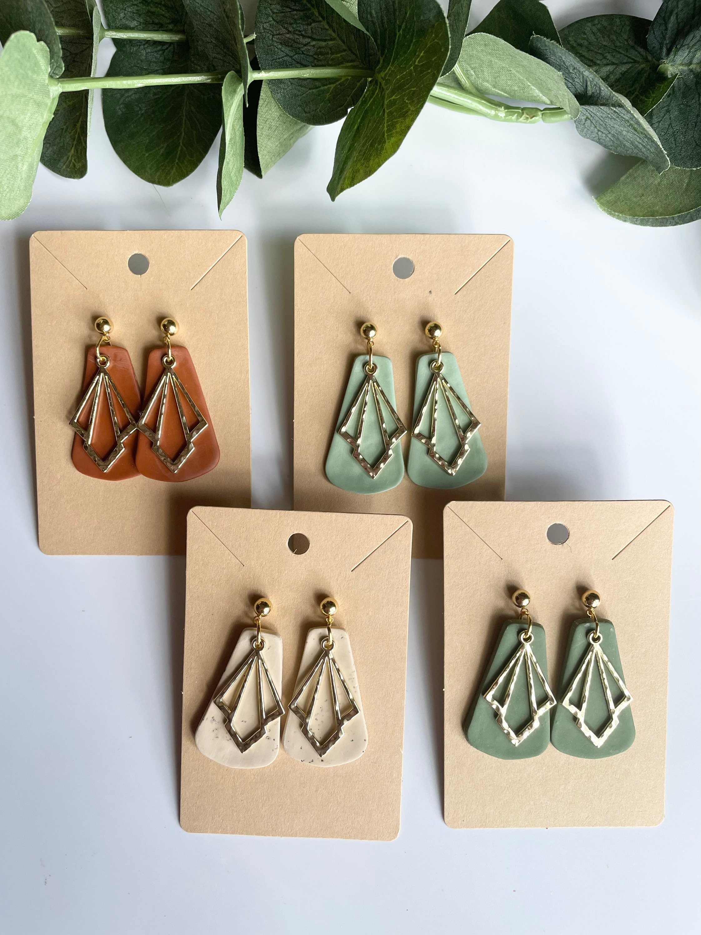 Boho Polymer Clay Earrings w/ Gold Charm Trendy Earrings Etsy