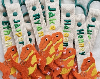 T-rex Embroidery Name Tag | Dino key Chain | Kids Dino Name Tag | Back to School  |  School Bag Name Tag