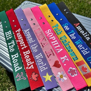 Étiquette à bagage personnalisée | Bracelet de 8 couleurs différentes | Logo personnalisé | Accessoire de bagage | Étiquette pour sac de golf | Cadeau du voyageur | Broderie