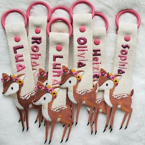 Étiquette de nom de broderie de cerf Bambi | Porte-clés Bambi | Étiquette de nom pour enfants | Retour à l'école | Étiquette de nom de sac d’école