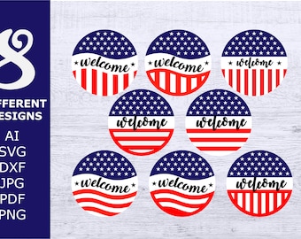 4 juli SVG, patriotisk rund välkomstskylt