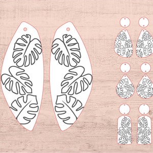 Monstera deixa arquivo de brinco em duas partes, pacote svg