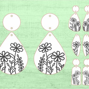 Daisy tweedelige drop oorbel bestand, svg bundel