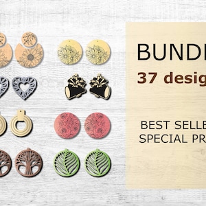 Pacote de brincos inspirados na natureza: 37 designs exclusivos para corte a laser