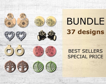 Nature-Inspired Earring Bundle: 37 Unique Designs for Laser Cutting