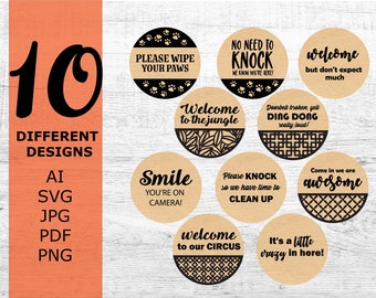 Funny Door Hanger SVG bundle silhouette, round wood sign