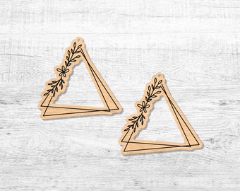 Geometric earring SVG, triangle frame shape with flowers