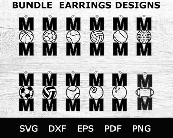 Sports Mom Earrings, SVG File for Laser, Digital SVG File Bundle, SVG mom, Mothers day #16