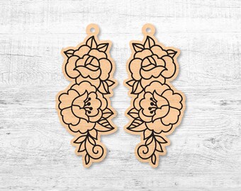 Dangle Earring with flowers Laser Cut File SVG