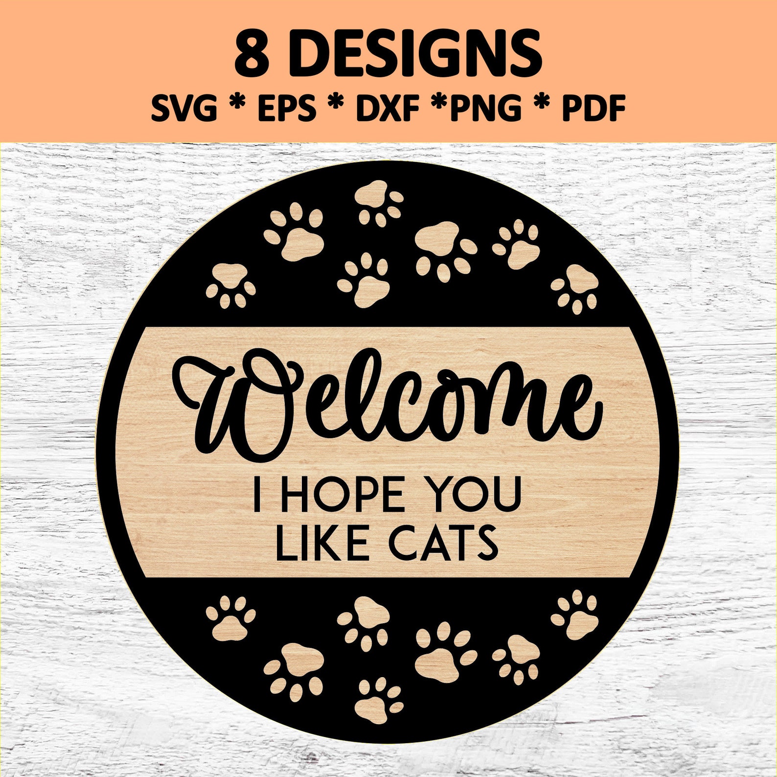 Door Hanger SVG Bundle With Cat and Dog Silhouette, Round Wood Sign