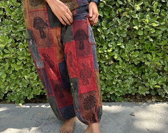 Boho Patchwork Hippie Pants with Pocket and Elastic Waist