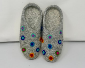 Dotted Felt Wool Slippers Felted shoes | Handmade Felt Indoor Slippers 100% Wool | FREE SHIPPING