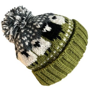 Bonnet d'hiver en laine tricoté à la main avec pompon, doublure en polaire