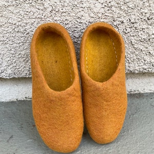 Felted Wool Slippers Felted shoes Handmade Felt Indoor Slippers 100% Wool Golden Poppy