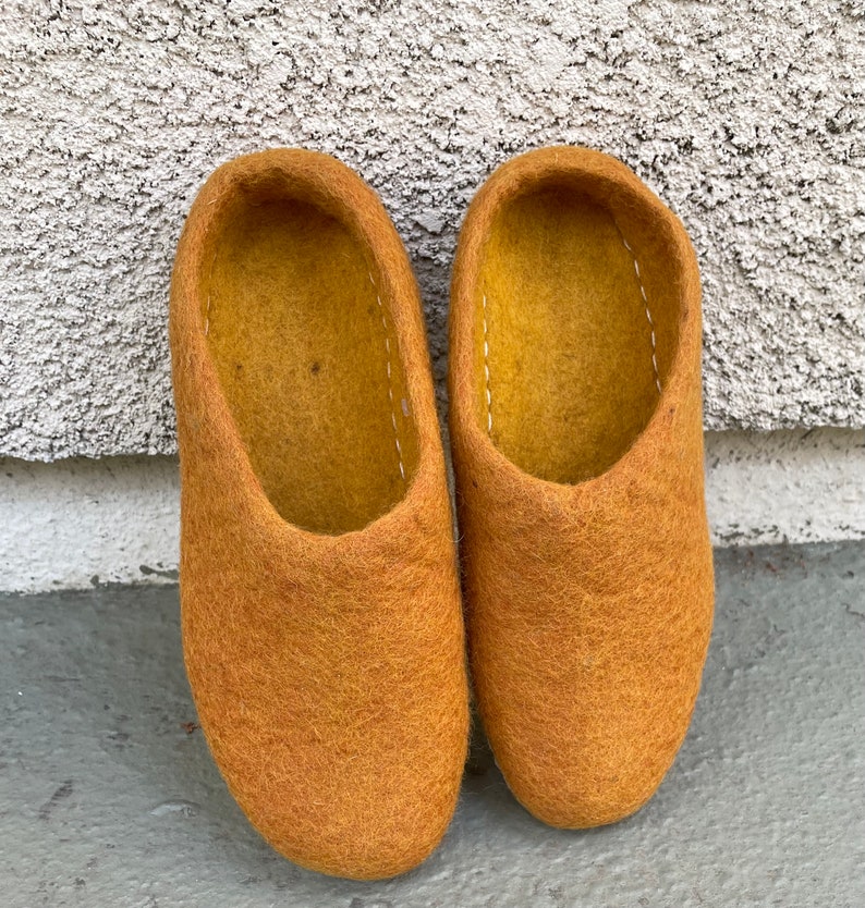 Felted Wool Slippers Felted shoes Handmade Felt Indoor Slippers 100% Wool Golden Poppy