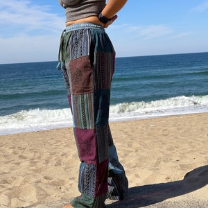 Himalayan Patchwork Hippie Pants with Pockets and Elastic Waist image 2