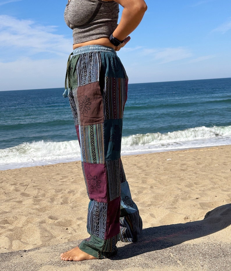 Himalayan Patchwork Hippie Pants with Pockets and Elastic Waist image 2