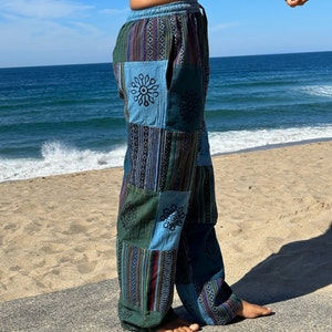 Himalayan Patchwork Hippie Pants with Pockets and Elastic Waist image 3