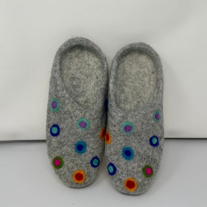 Felted Wool Slippers Felted shoes Handmade Felt Indoor Slippers 100% Wool Polka Dot