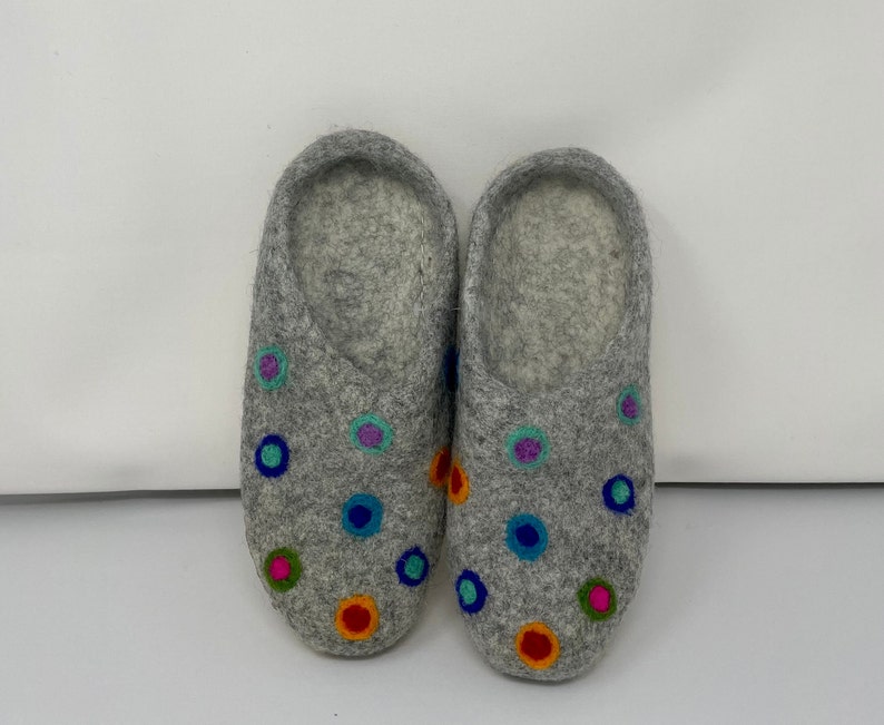 Felted Wool Slippers Felted shoes Handmade Felt Indoor Slippers 100% Wool Polka Dot