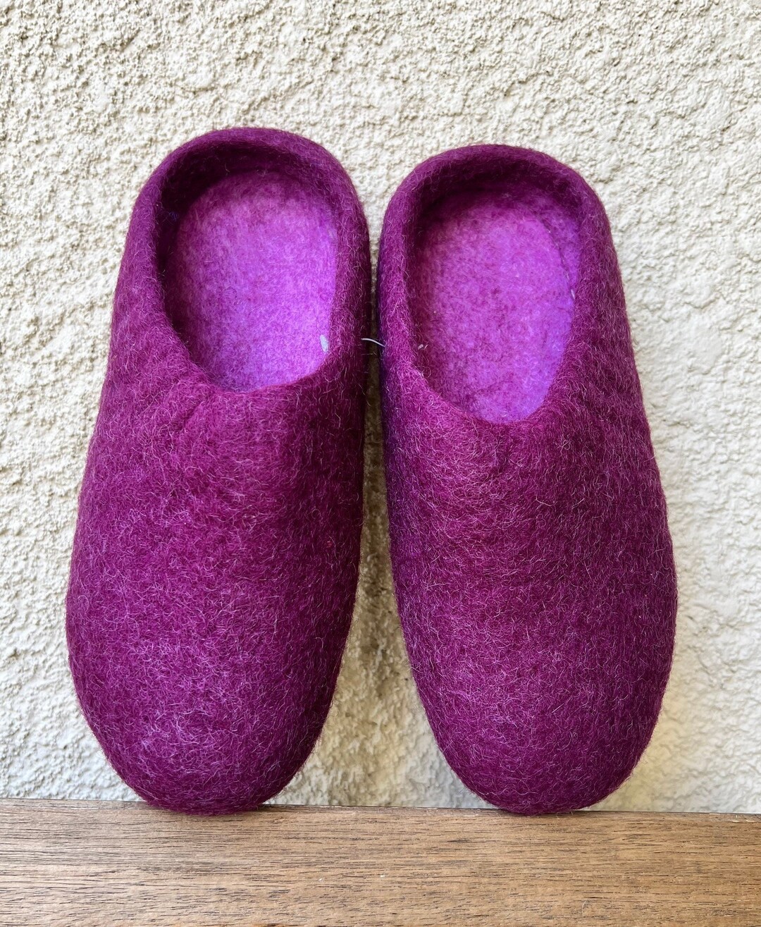 Purple Felted Wool Slippers Shoes Handmade Felt Indoor Slippers 100% ...