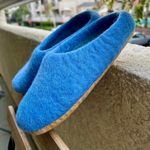 Felted Wool Slippers Felted shoes Handmade Felt Indoor Slippers 100% Wool Sky Blue