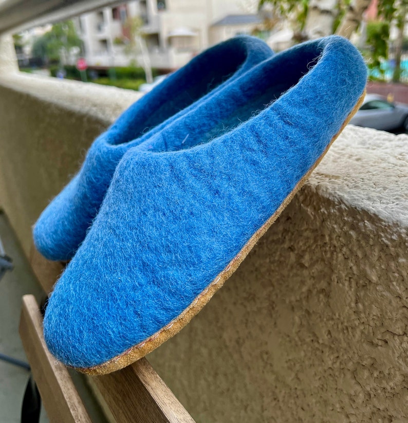 Felted Wool Slippers Felted shoes Handmade Felt Indoor Slippers 100% Wool Sky Blue