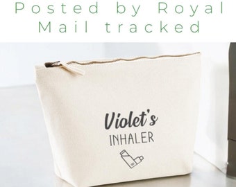 Large Natural Personalised Inhaler Cotton Canvas Bag - Tracked delivery